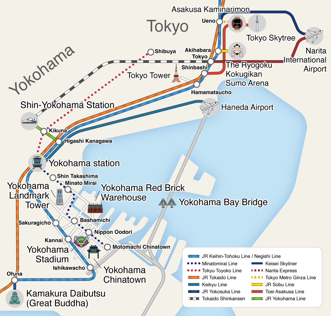 Maps from an airport to Yokohama